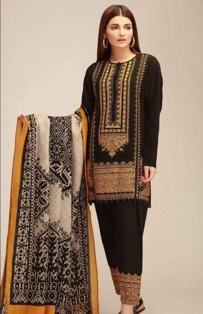 Khaadi KO18403 Black Khaddar Embroidered three piece With Woolen Shawl Winter Collection | Linen Arrivals | Master replica | femalechoice.pk – www,femalechoice.pk