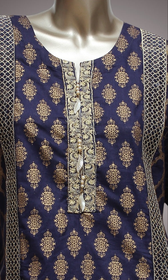 FCC-001 Blue Lawn Embroiderd Stitched Shirt