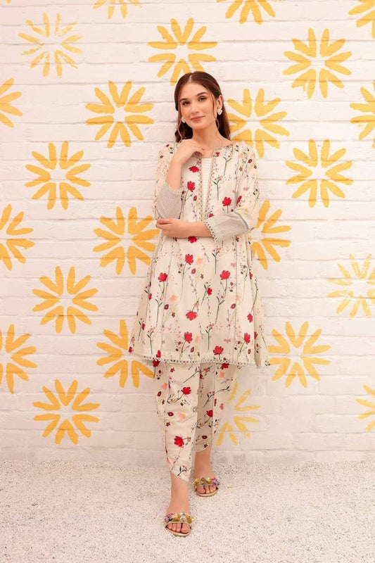 Batik D-138 Skin Color Embroidered Katan Silk two piece