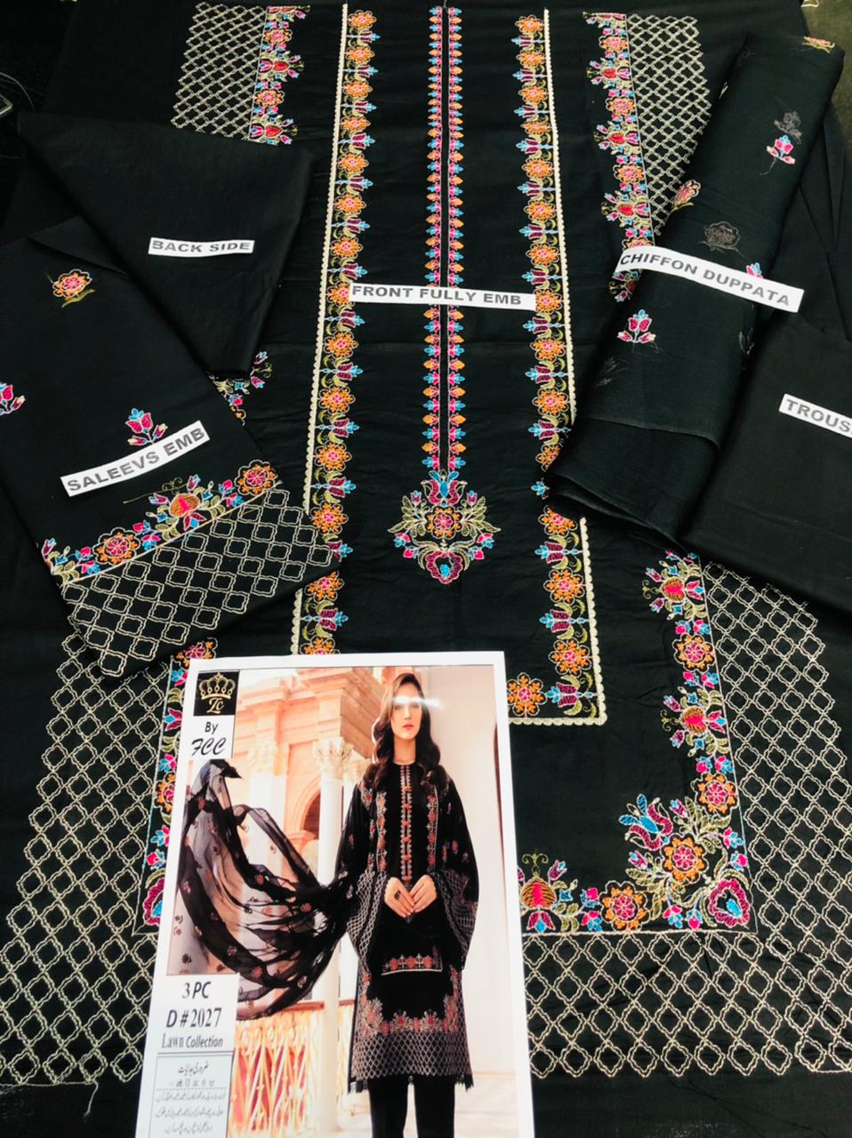 Bareeze BR-5013 Black (Linen) Embroidered Three Piece Linen Collection