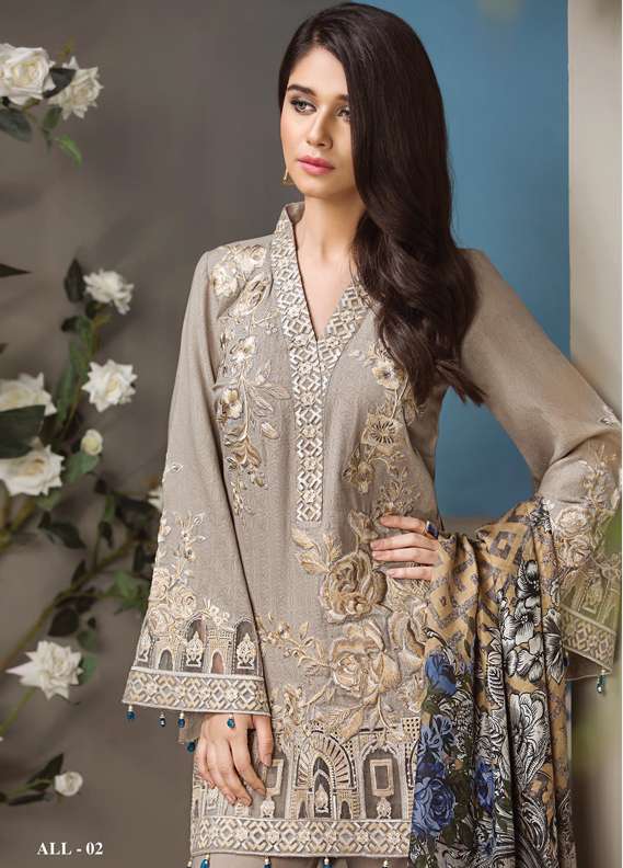 Anaya Dusky Rose Embroidered Dhanak Three Piece Winter Collection