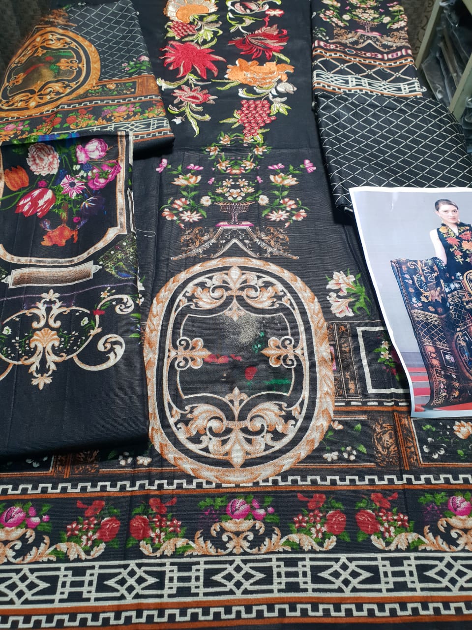 Ethnic ET-7 Black Khaddar Embroidered three piece With Woolen Shawl