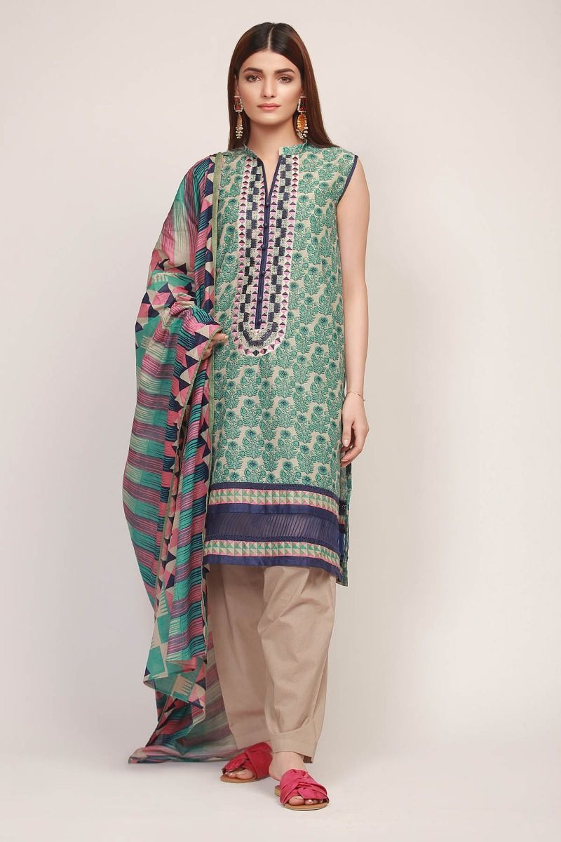 Khaadi 19112 Green Embroidered Three Piece Lawn Collection
