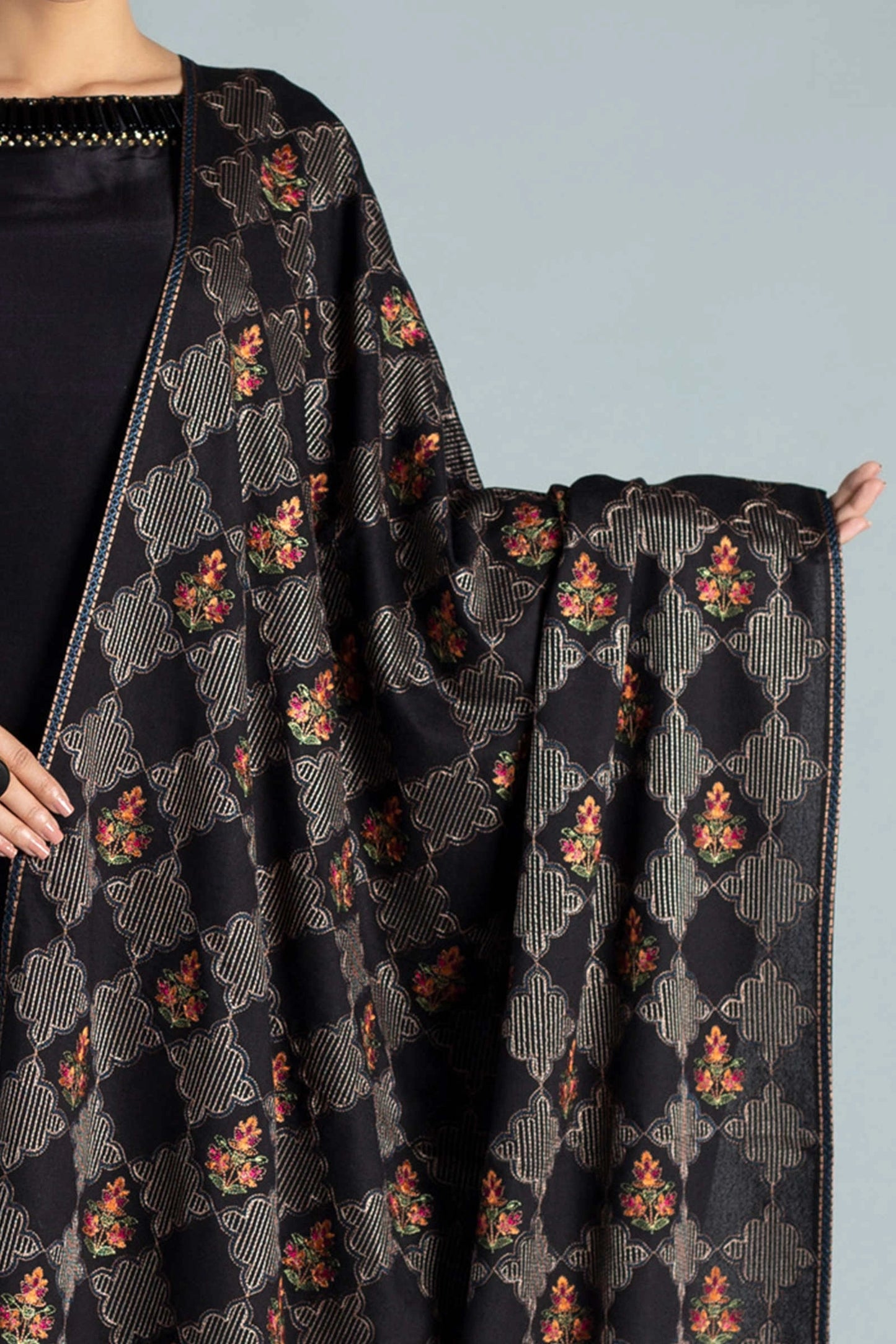 Bareeze FCC-537 Black  Embroidered Dhanak Three Piece Winter Collection