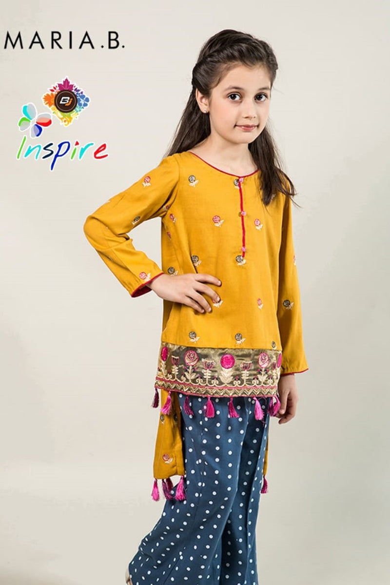 Maria B D-264 Yellow Kids Wear Linen Embroidered two piece