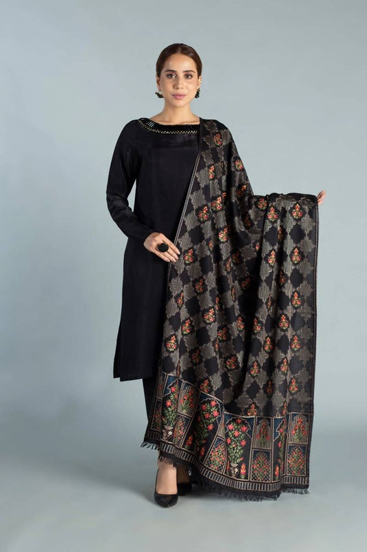 Bareeze FCC-537 Black  Embroidered Dhanak Three Piece Winter Collection