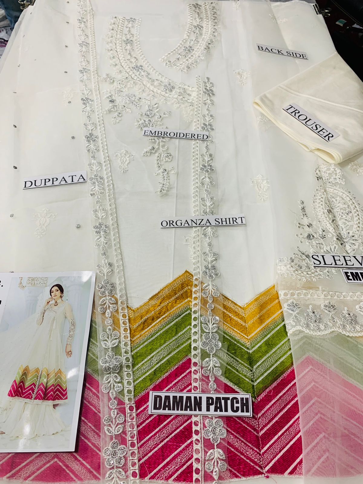 MB-01 Organza Shirt wedding Collection Linen inner  Embroidered 3 pc