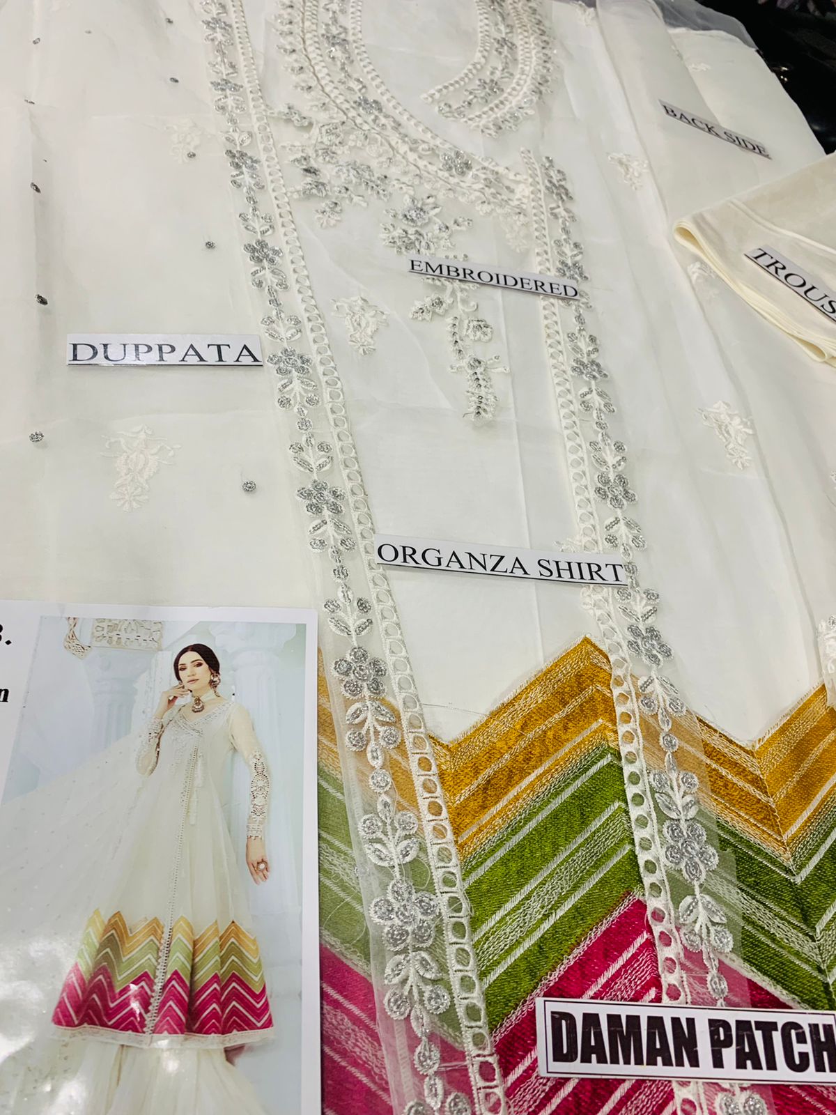 MB-01 Organza Shirt wedding Collection Linen inner  Embroidered 3 pc