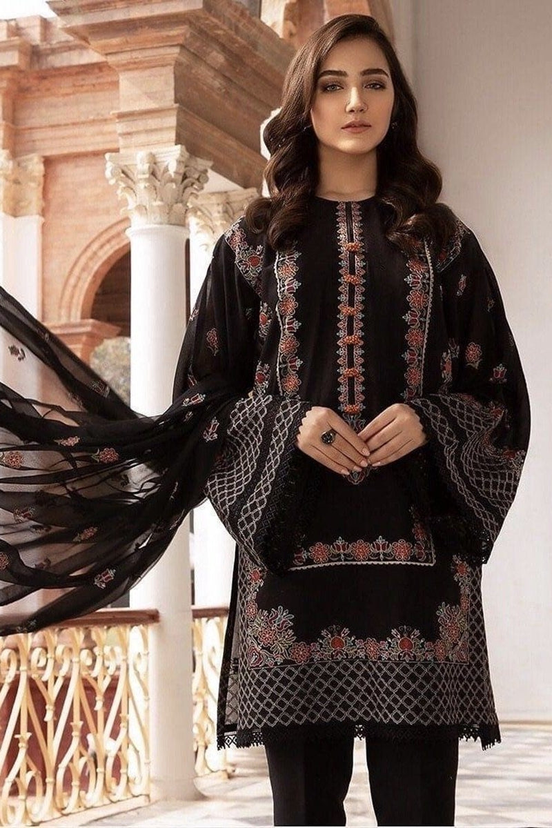 Bareeze BR-5013 Black (Linen) Embroidered Three Piece Linen Collection