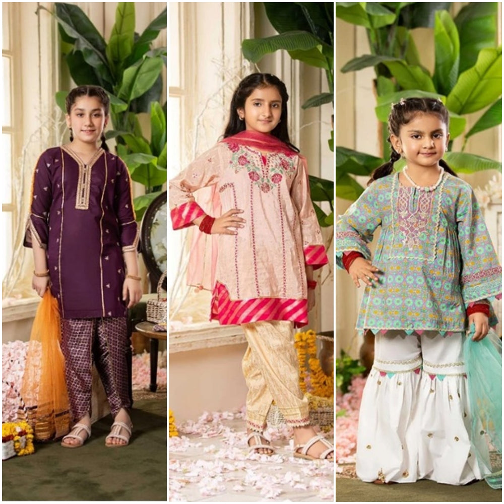 Pack of 3 FCC(1008) Printed+Embroidered kids Wear