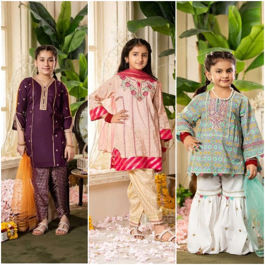 Pack of 3 FCC(1008) Printed+Embroidered kids Wear