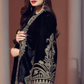 MariaB D-472 Black Color Embroidered Velvet two piece Winter Collection